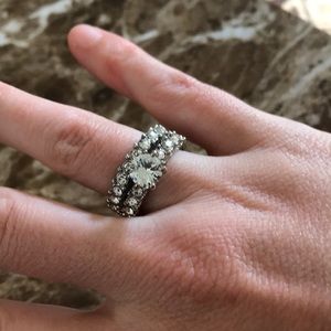 White sapphire sz 7 two piece silver 925 rings new